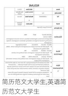 简历范文大学生,英语简历范文大学生